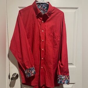 Men's Red Dress Shirt with Floral Accents